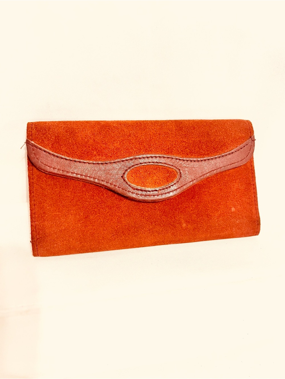 Vintage Suede Leather Envelope Clutch/Check Book-Coin Zip Comp.-CC Holders-Haiti
